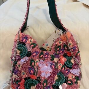 Embellished Pink Beaded Shoulder Bag